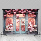 Aperturee - Aperturee Retro Romantic Store Bear Valentines Day Backdrop